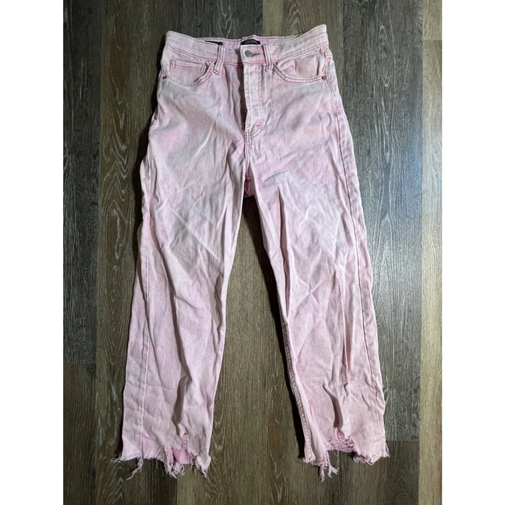 Wild‎ Fable Straight Leg Jeans Womens 4 Pink Good Distressed High Rise Acid Wash